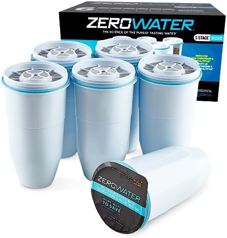 ZeroWater Official Replacement Filter - 5-Stage Filter Replacement 0 TDS for Improved Tap Water Taste - NSF Certified to Reduce Lead, Chromium, and PFOA/PFOS, 6-Pack