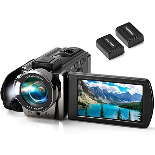 kimire Video Camera Camcorder Digital Camera Recorder Full HD 1080P 15FPS 24MP 3.0 Inch 270 Degree Rotation LCD 16X Digital Zoom Camcorder Camera with 2 Batteries(Black)