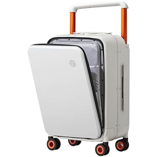 mixi Carry On Luggage Wide Handle Luxury Design Rolling Travel Suitcase PC Hardside with Aluminum Frame Hollow Spinner Wheels, with Cover, 20 inch, Smoke White