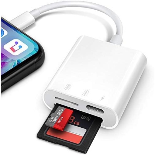 SD Card Reader for iPhone, AkHolz 2 in 1 iPhone iPad Camera, Adapter Trail Game Camera DSLR Dash Cams Reader, Portable No App Required