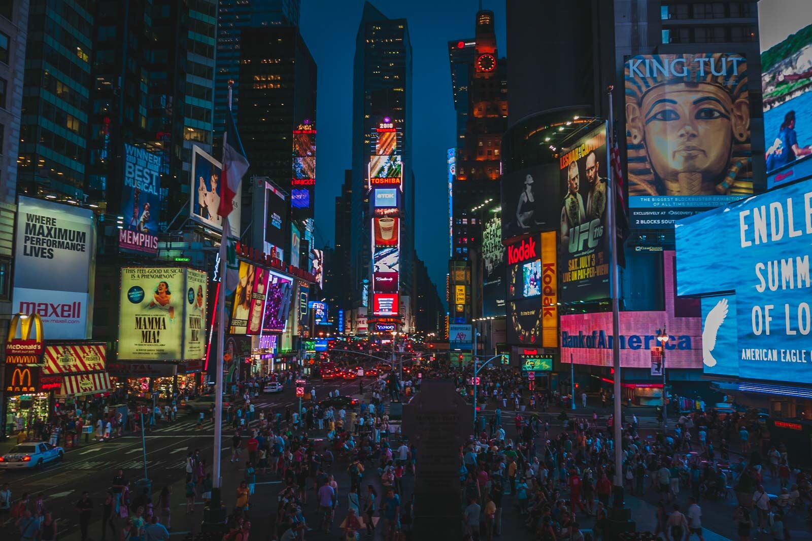 Times Square in NYC at night.