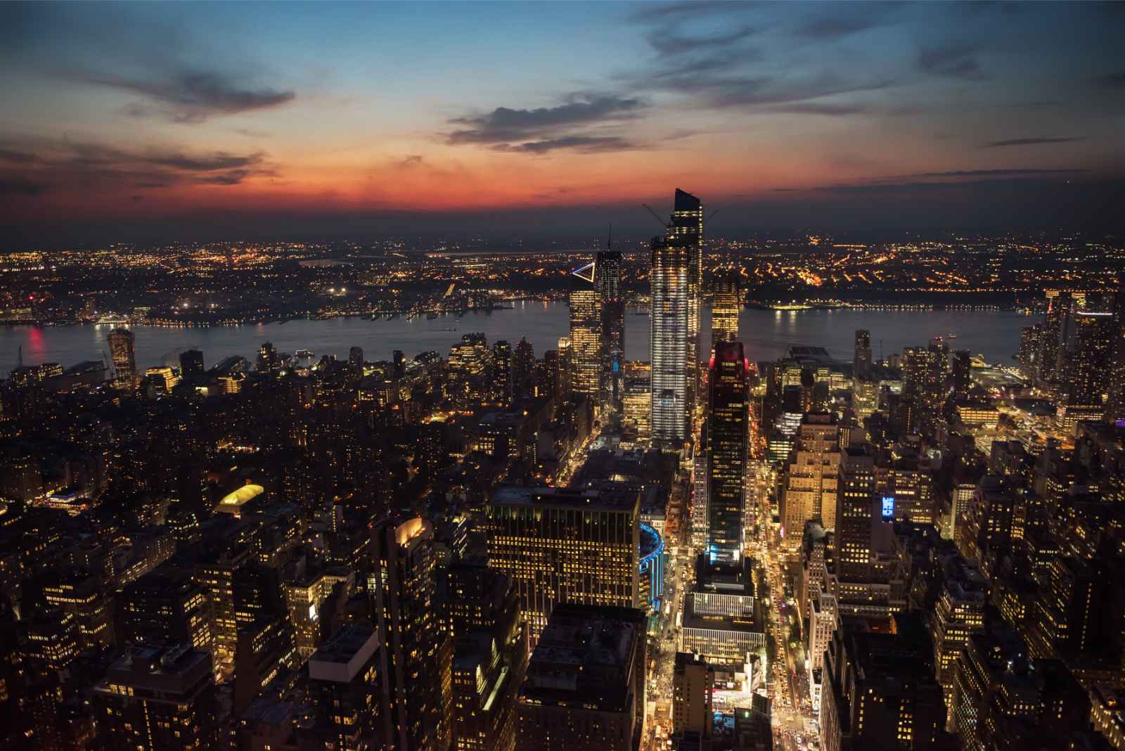 New York at Night Helicopter Aerial