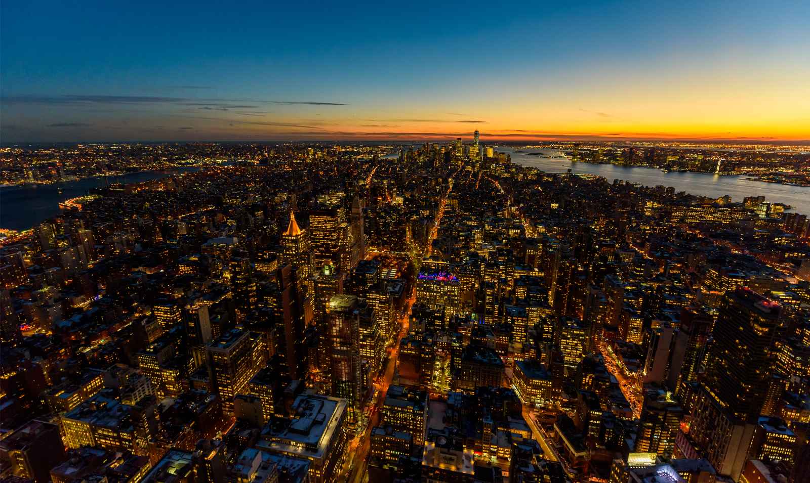 New York at Night Helicopter View