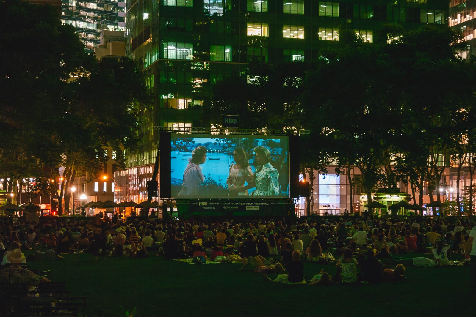 New York City at night Bryant Park Movie Theater