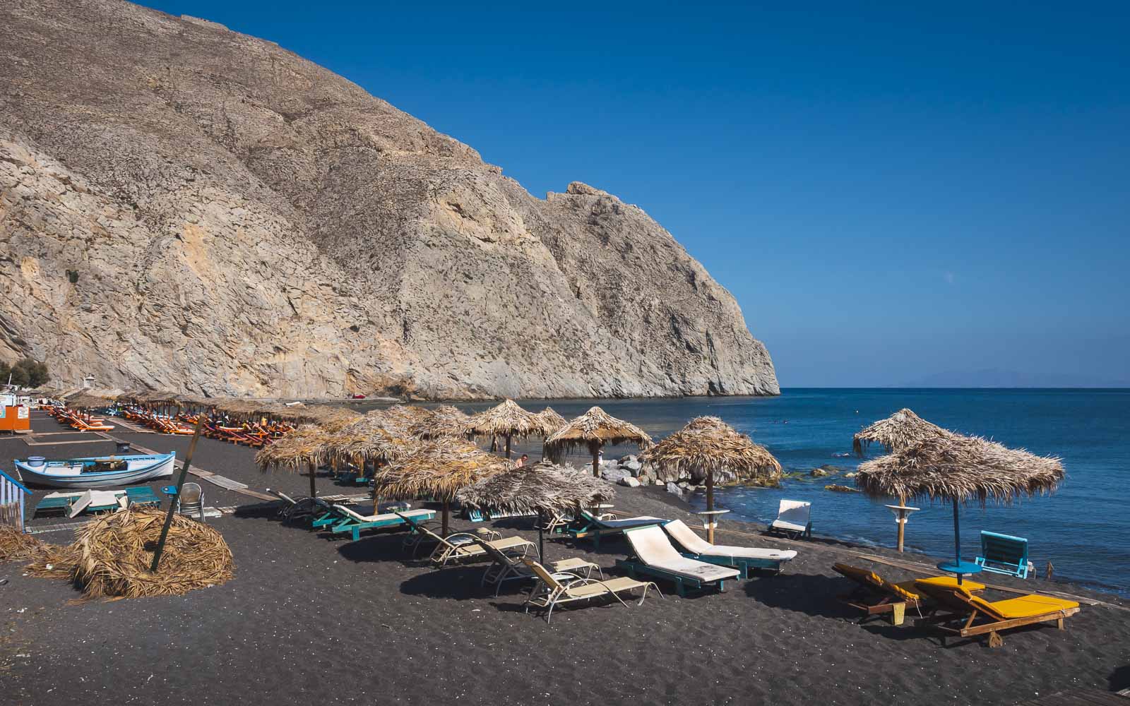 Black sand beaches in Perissa, Santorini