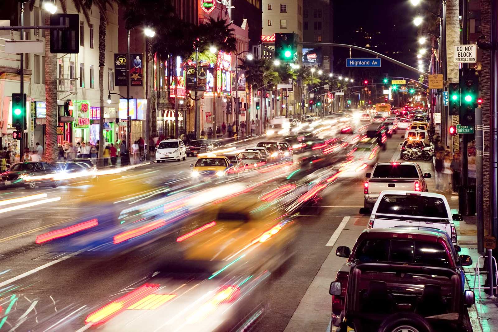 Hollywood Blvd at night in West Hollywood LA