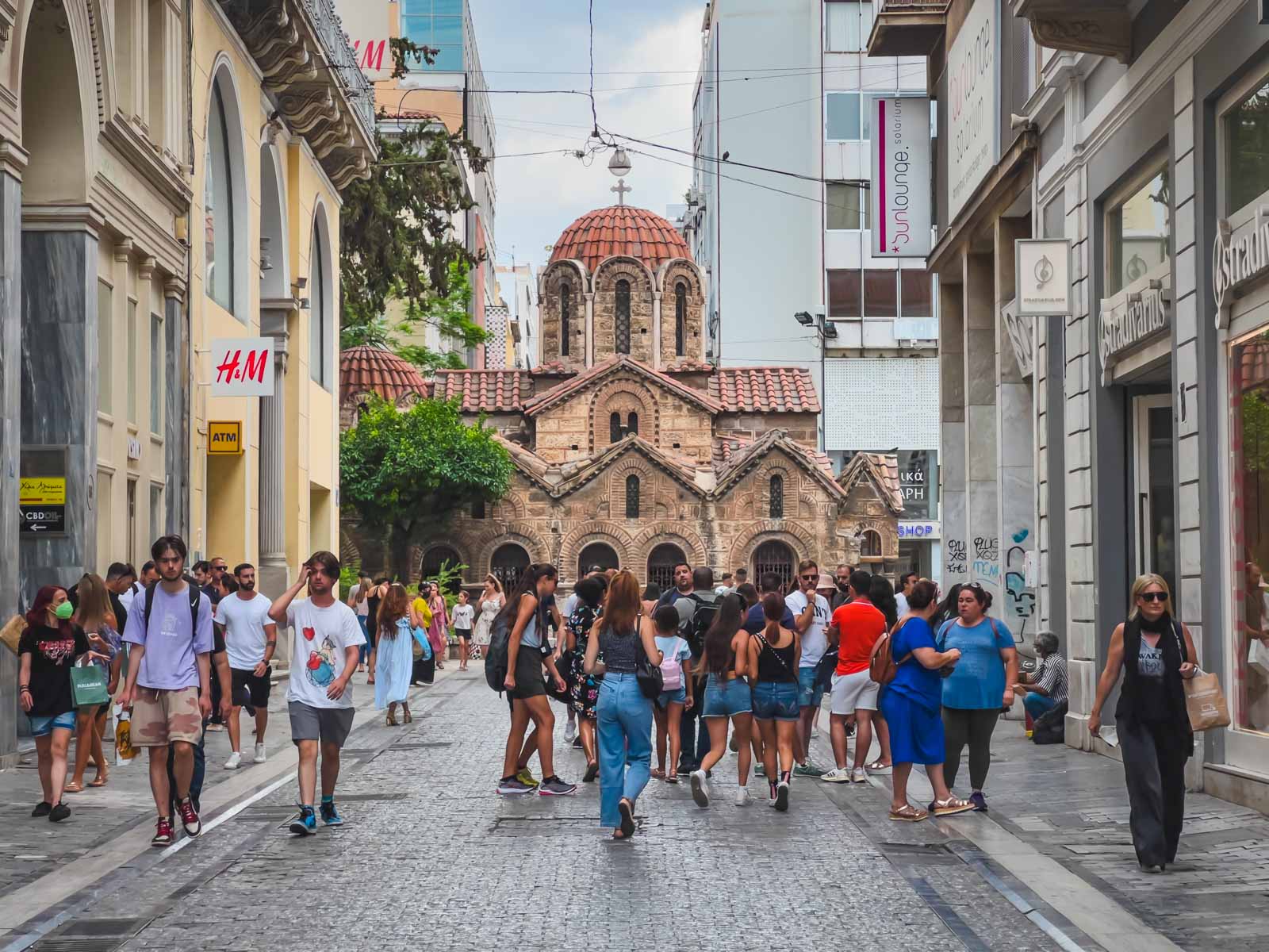 Walking along Ermou street in Athens